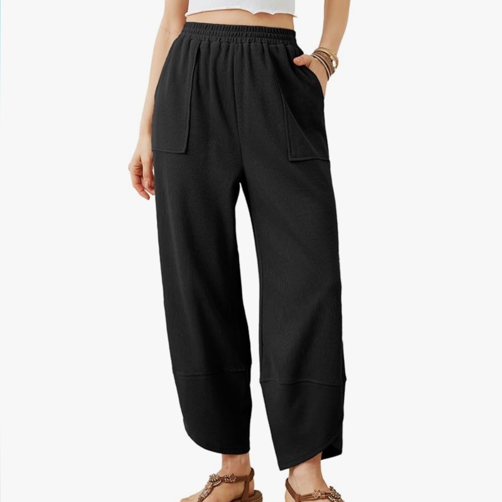 Womens Baggy Wide Leg Pants Elastic Waisted Palazzo Harem Pants with Pockets